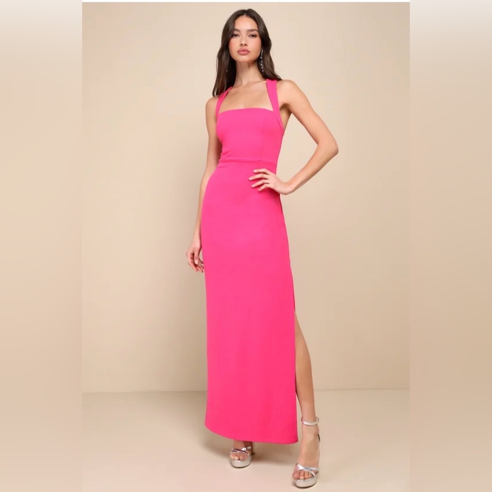 Lulus Inspiring Allure Magenta Pink Square Neck Column Maxi Dress